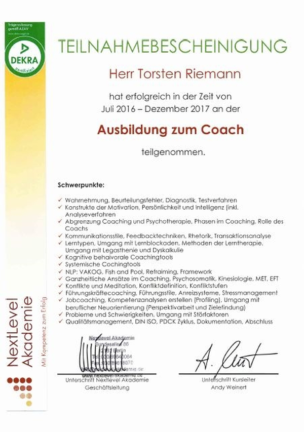 Torsten Riemann, Therapeut, Coach, Zertifikat, MOL, Bad Freienwalde